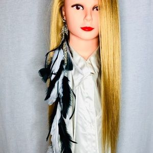 Black&White Single Long Feather Earring Hair Clip